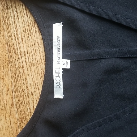 (M) RACHEL Rachel Roy Classic Black Flowy Tank Top Summer V Neck High Low - Picture 3 of 8